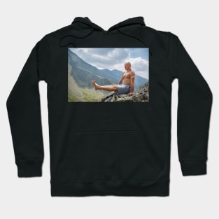 Man doing fitness on a mountain Hoodie